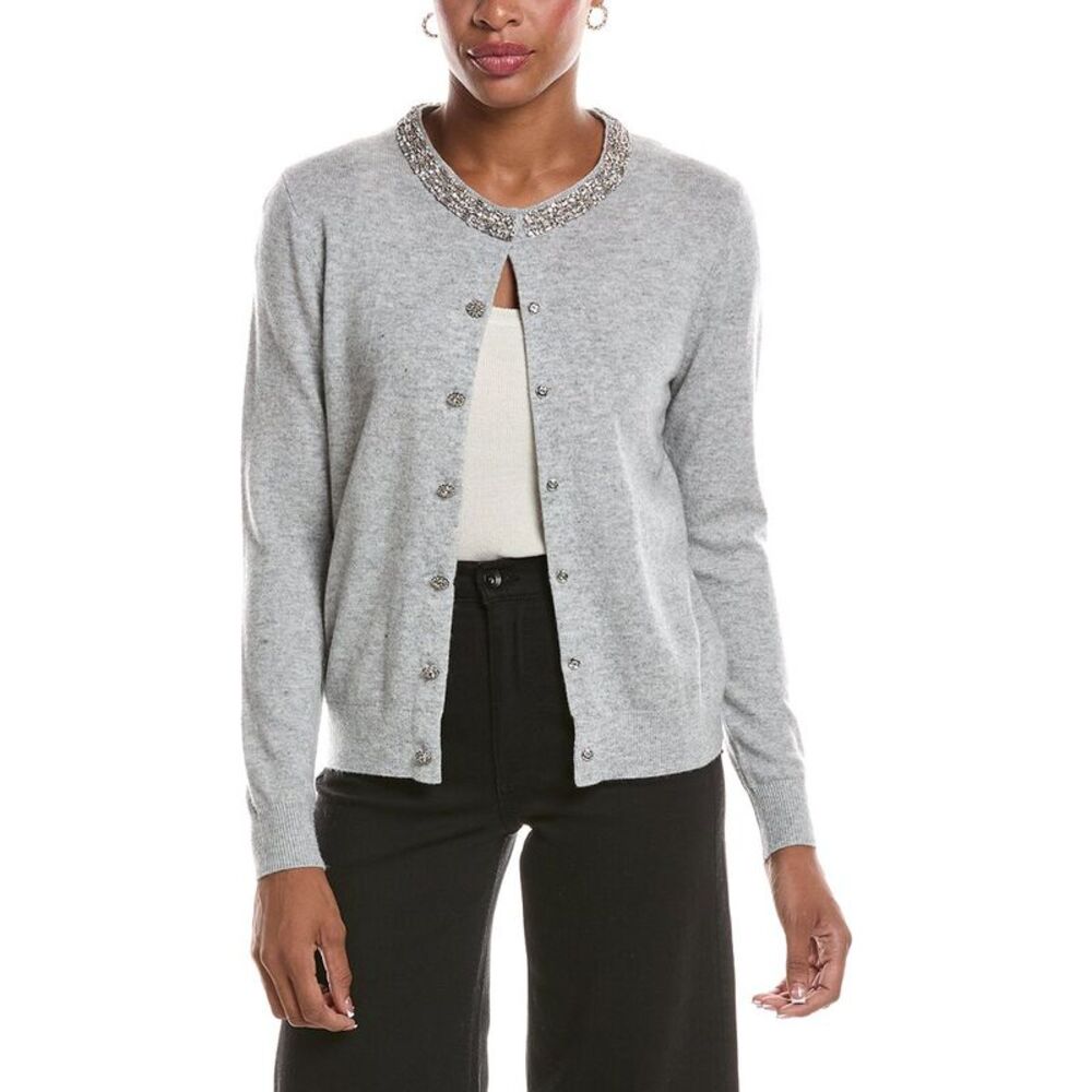 Incashmere Womens Wool & Cashmere-Blend Cardigan, Gray